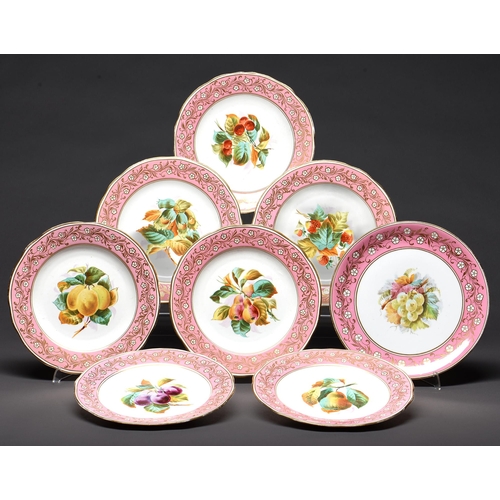 Appraisal: A set of seven Staffordshire bone china fruit painted dessert