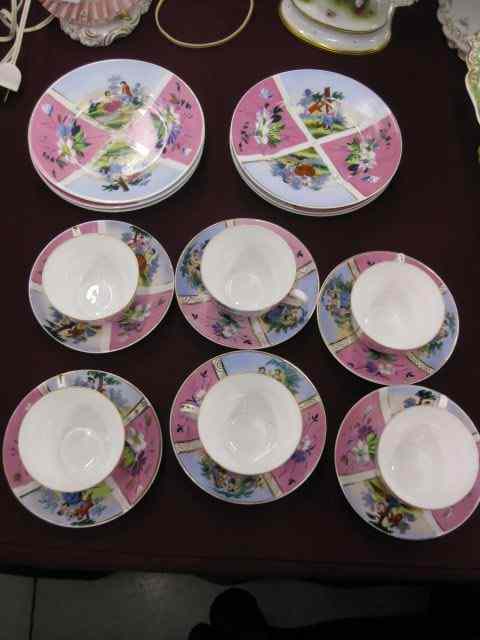 Appraisal: pc Handpainted Porcelain Dessert Service - '' plates cups saucers