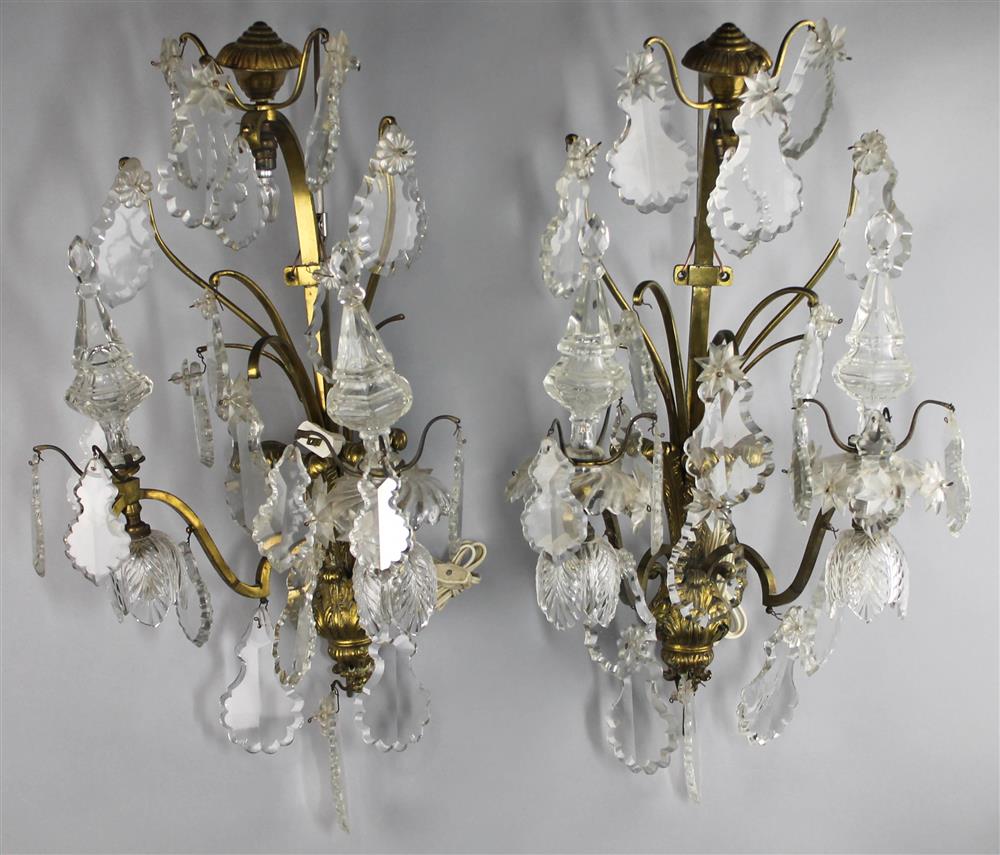 Appraisal: PAIR OF BACCARAT STYLE SCONCES ELECTRIFIED - h w in