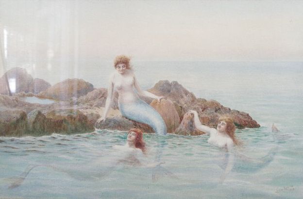 Appraisal: Louis Neville British Three Mermaids Act - watercolor on paper