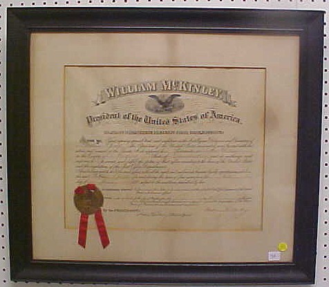 Appraisal: William McKinley signed Document Appointment of William S Judd Postmaster