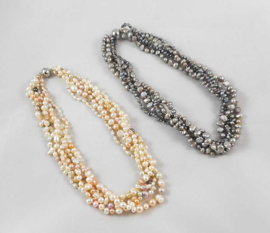 Appraisal: TWO MULTI-STRAND GRAY AND WHITE PEARL NECKLACES each measuring and