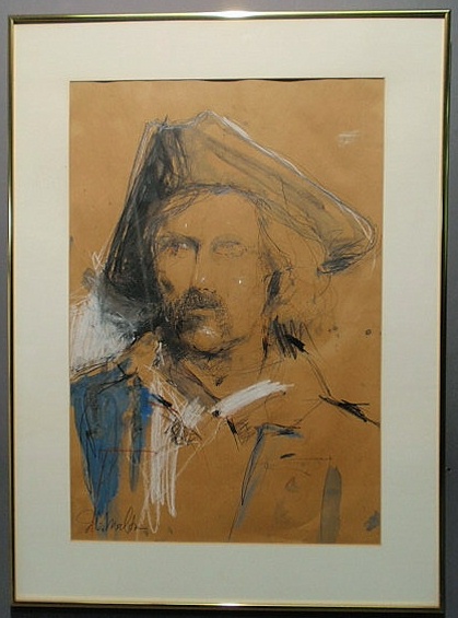 Appraisal: Chalk and pencil portrait of a Revolutionary War soldier signed