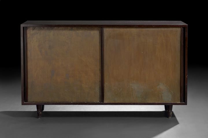 Appraisal: Mid-Century Modern-Style Ebony-Stained and Patinated Metal Cabinet of rectilinear form