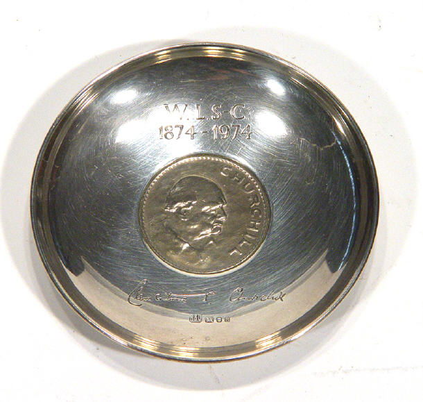 Appraisal: Commemorative Churchill silver dish inset with a coin and inscribed