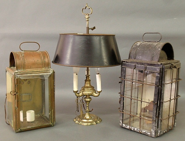 Appraisal: - Brass lantern h electrified brass table lamp h and