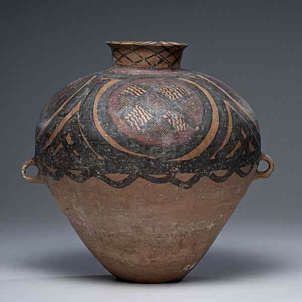 Appraisal: Chinese Neolithic Pot Chinese a neolithic terra cotta two-handled ovoid-form