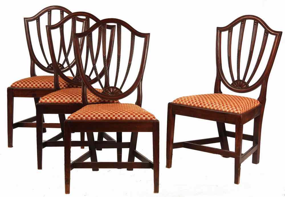 Appraisal: SET HEPPLEWHITE SIDECHAIRS - Four Hepplewhite Federal Period Shieldback Sidechairs