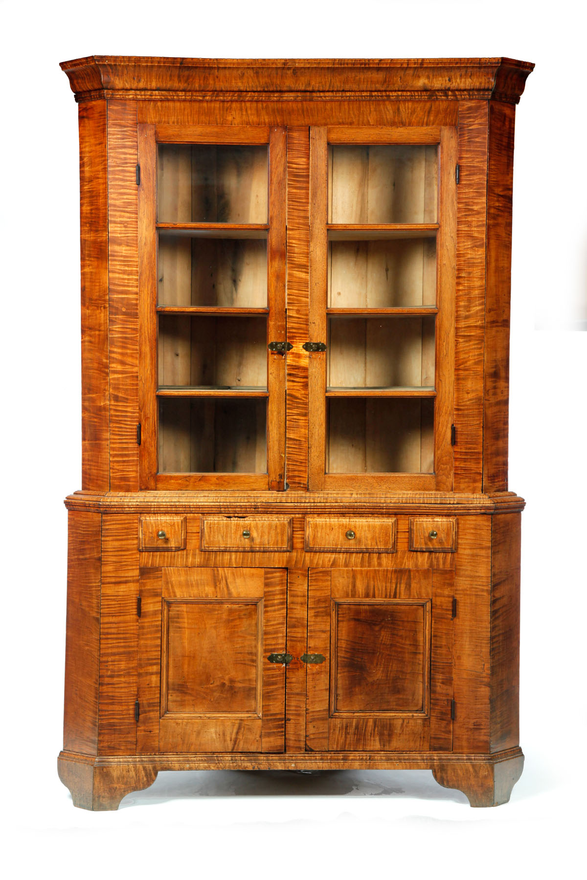 Appraisal: CORNER CUPBOARD American st half- th century curly maple walnut