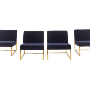 Appraisal: A Set of Four Contemporary Brass and Velvet Chairs Height