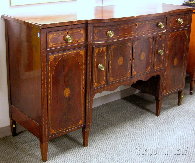 Appraisal: Federal Inlaid Mahogany and Mahogany Veneer Swell-front Sideboard replaced and