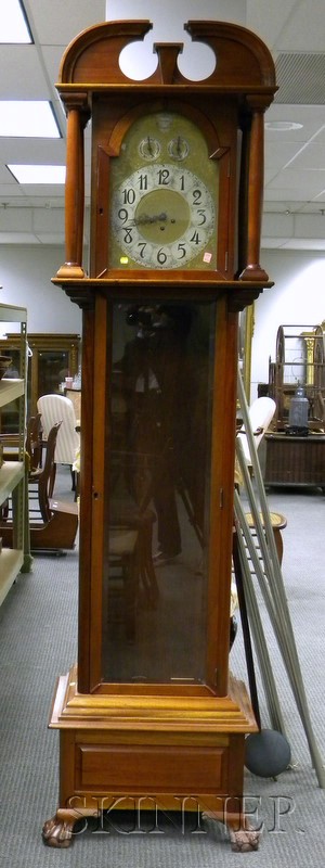 Appraisal: Mahogany Tubular Bell Chime Clock Germany with arched pediment brass