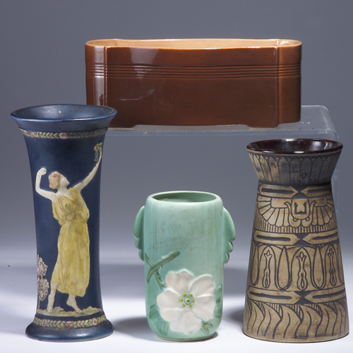 Appraisal: Four Zanesville pieces to include a WELLER green Rudlor vase