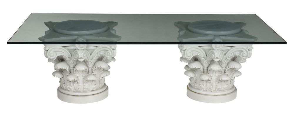 Appraisal: Neoclassical Painted Glass Top Table the capitals possibly th or