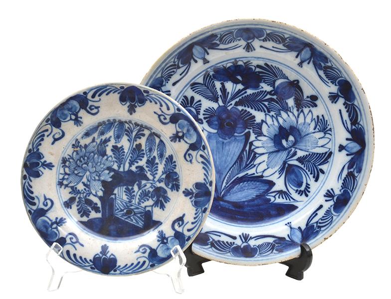 Appraisal: TWO DELFT FAIENCE PLATES BOTH WITH CHINESE IMAGERY