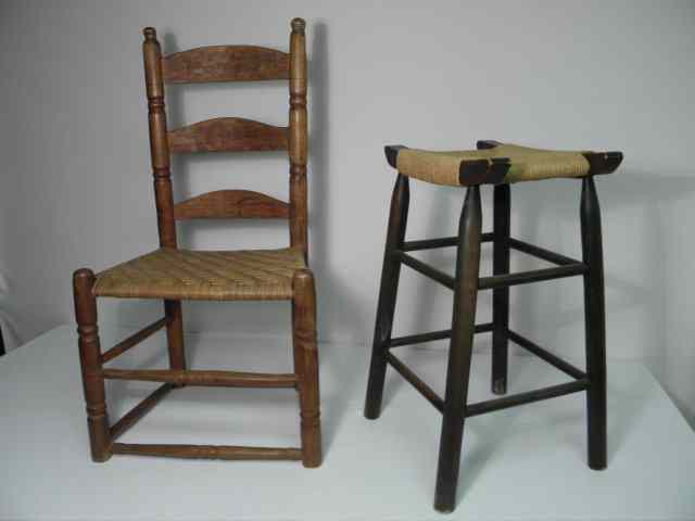 Appraisal: A small wooden side chair and a wooden stool with