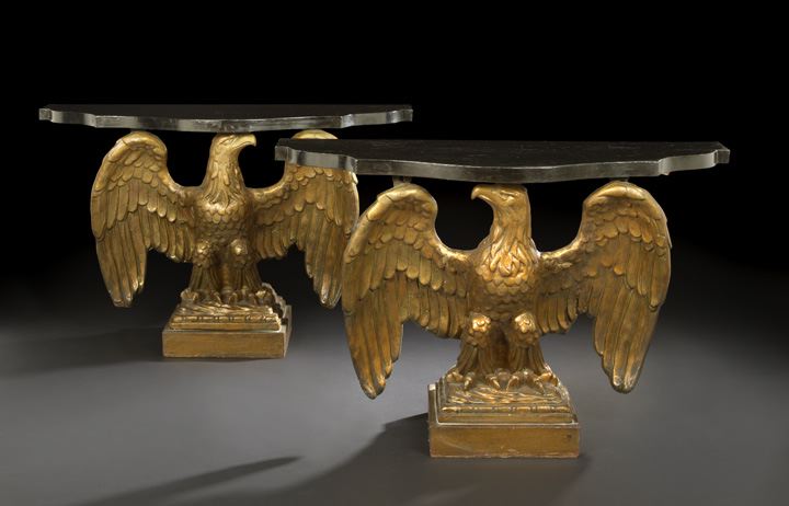 Appraisal: Pair of Art Deco-Style Polychromed and Gilt Side Tables mid-