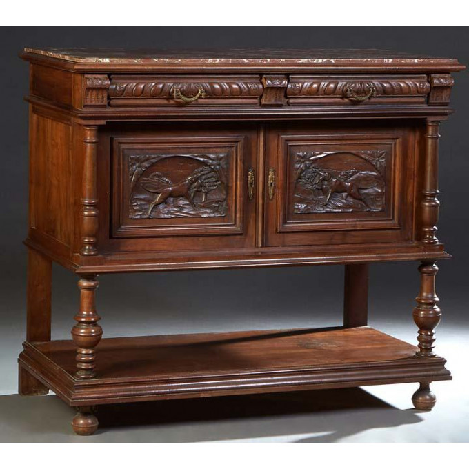 Appraisal: French Henri II Style Carved Walnut Marble Top Server c