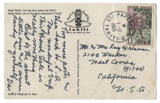 Appraisal: Vernon Dai Autograph Vacation Postcard Signed to Ray Grismer Vernon