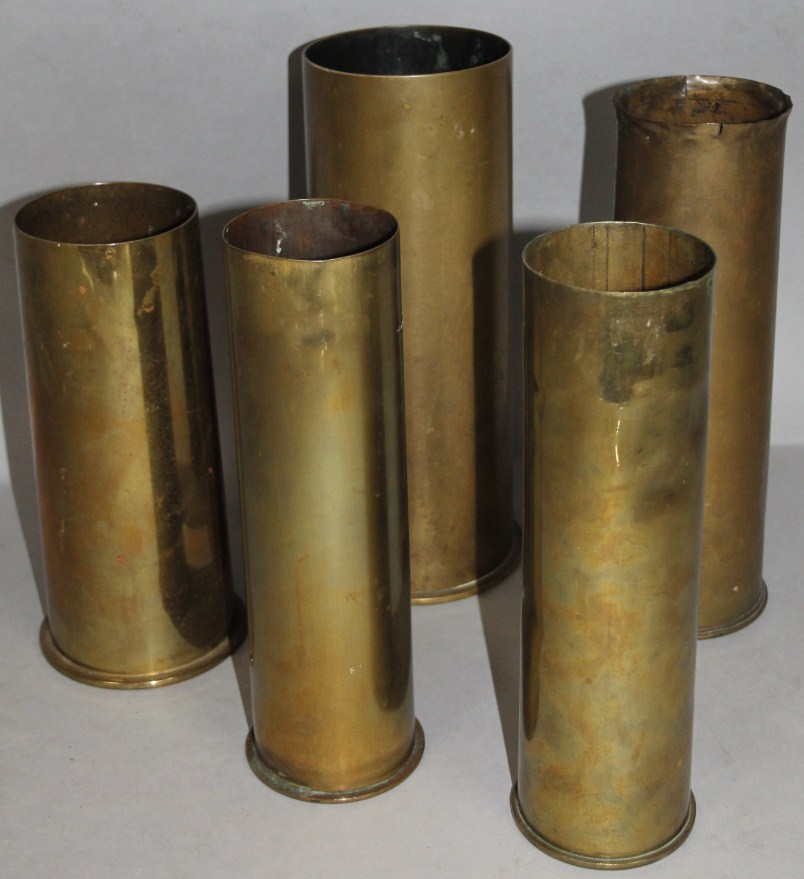 Appraisal: Five various early thC brass shell cases probably WWI cm