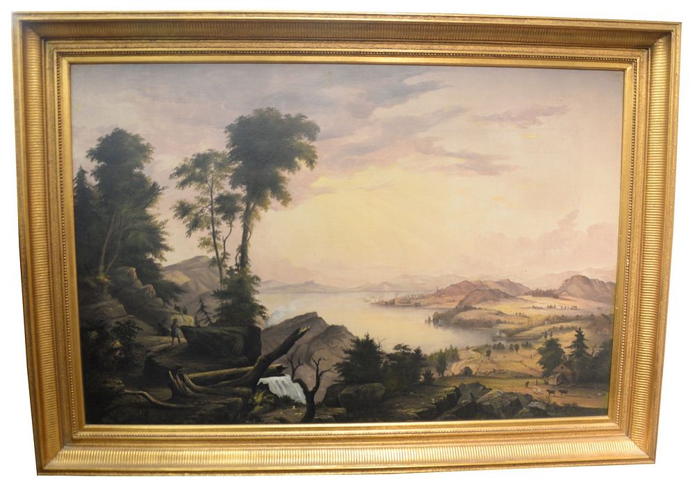 Appraisal: American School th century Hudson River Valley Landscape with Native