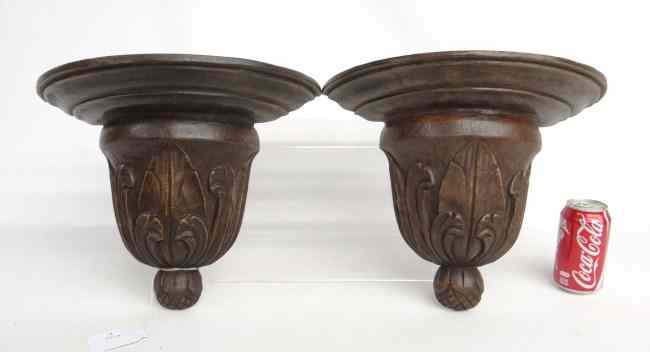 Appraisal: Pair decorative carved wooden sconces '' W '' Ht