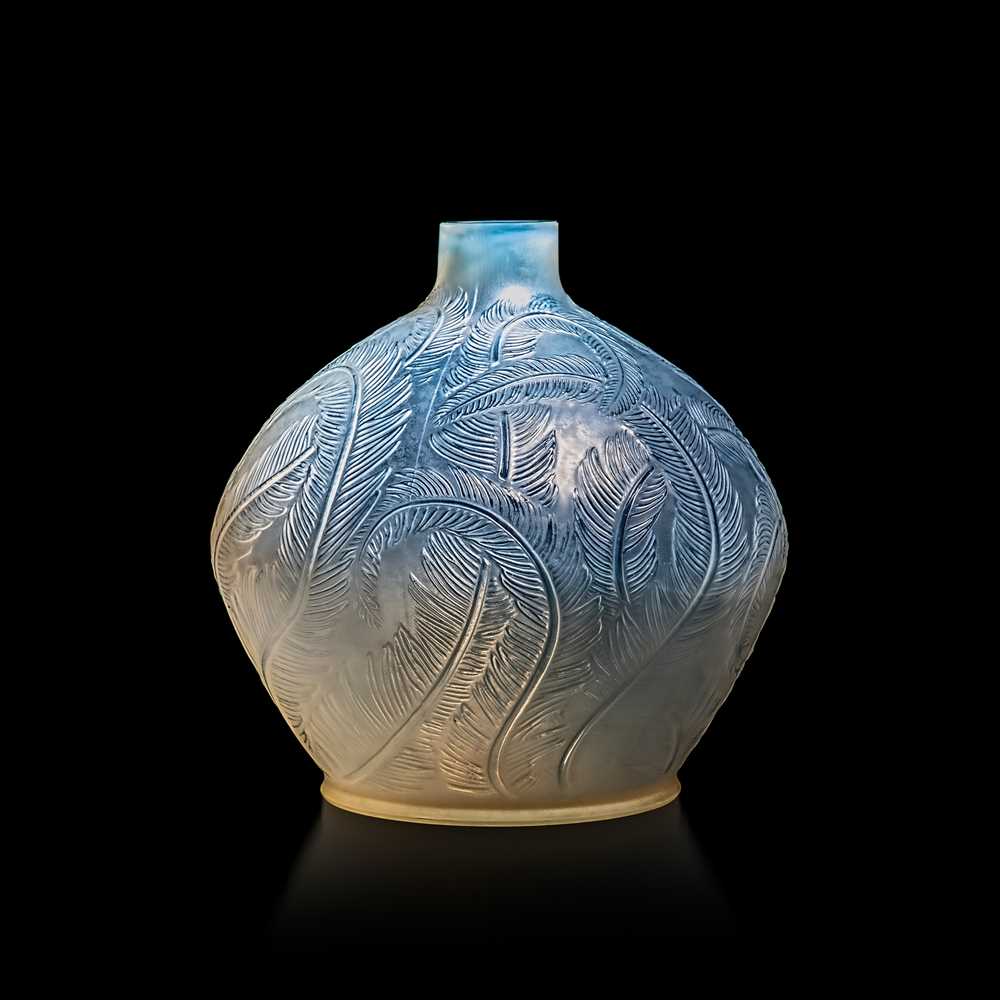 Appraisal: REN LALIQUE FRENCH - PLUMES VASE NO designed cased opalescentengravedR