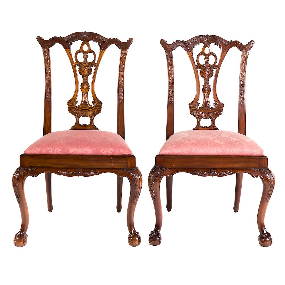 Appraisal: Pair of Chippendale Style Mahogany Side Chairs th century carved