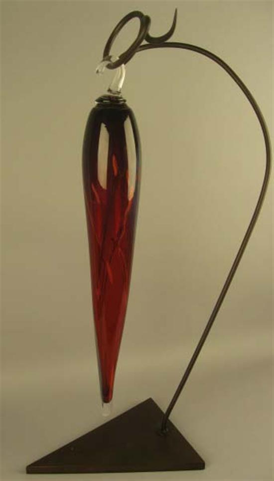 Appraisal: Blown Glass Elongated Red and Blue Hanging Decoration with metal