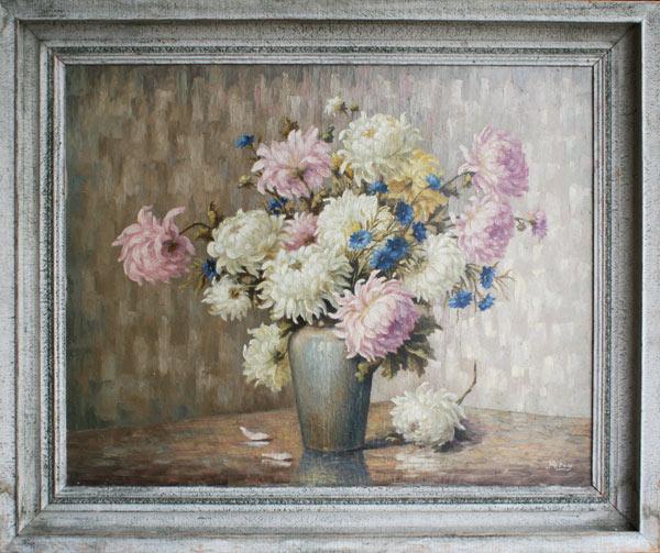 Appraisal: PETRY Victor American - Mums Floral Still Life OIL Canvas