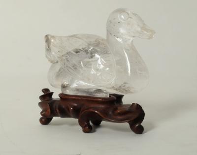 Appraisal: A th Century Chinese rock crystal carving recumbent duck on