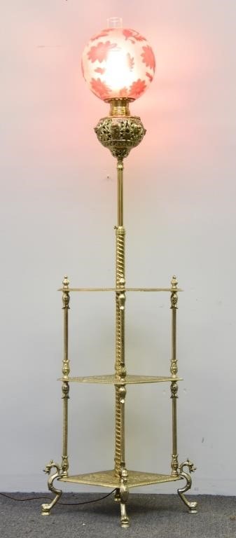 Appraisal: Brass adjustable piano oil lamp late th c converted to