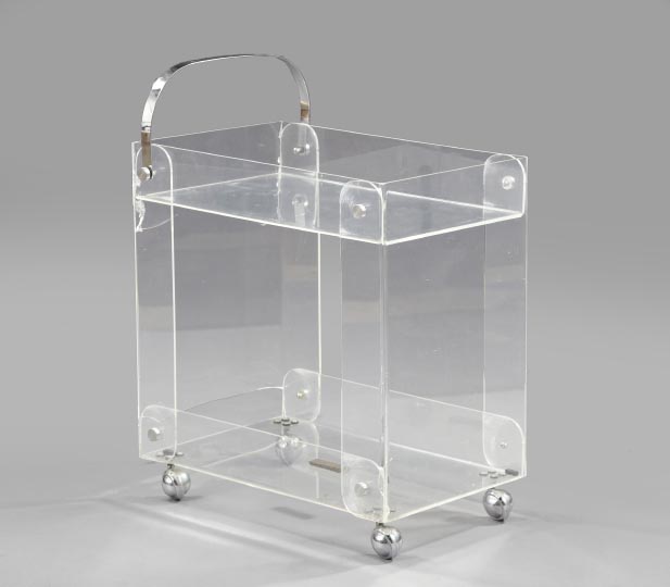 Appraisal: American Contemporary Chromium-Mounted Lucite Tea Cart having two tiers each