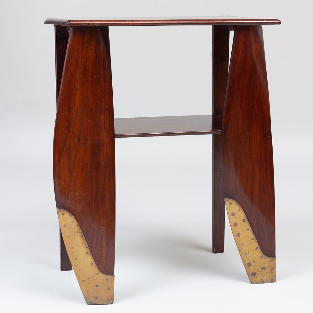 Appraisal: Modern Brass-Mounted Mahogany Propeller Table x x in Condition Some