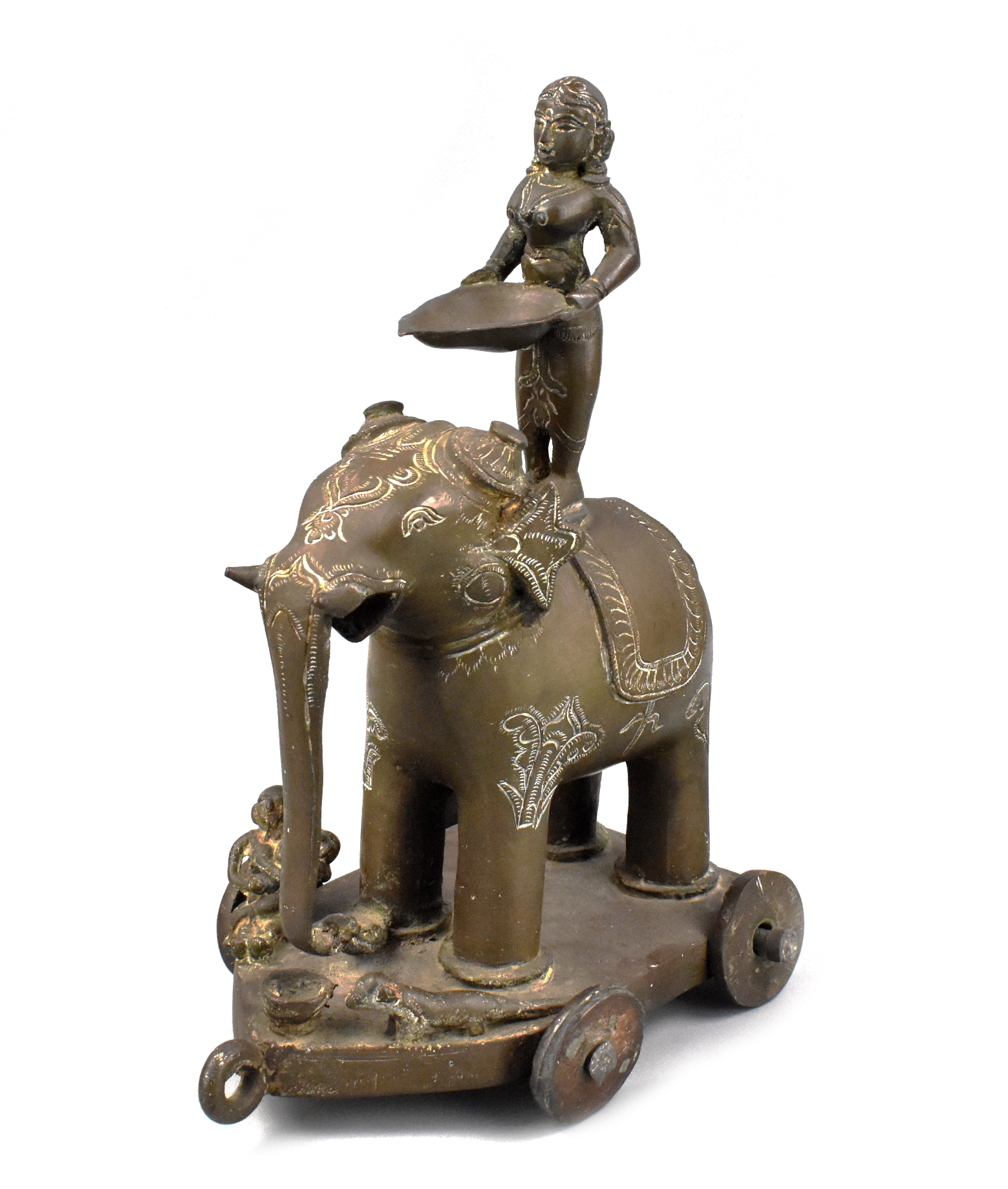 Appraisal: An Indian bronze figure of a woman on an elephant