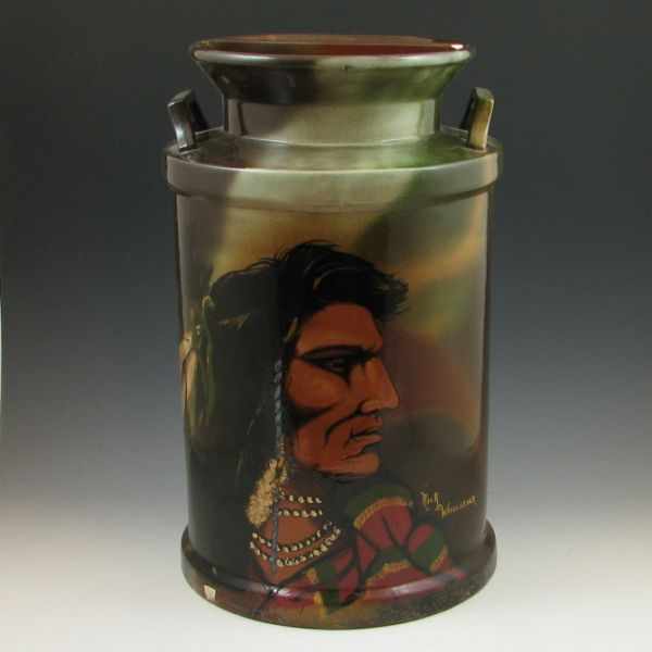 Appraisal: Rick Wisecarver milk jug with Native American Indian portrait Signed