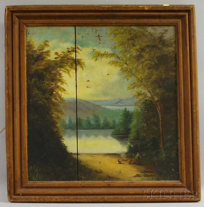 Appraisal: th Century American School Oil on Board Landscape with Indian