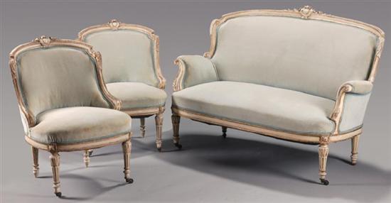 Appraisal: THREE-PIECE LOUIS XVI-STYLE PARLOR SUITE France late th-early th century