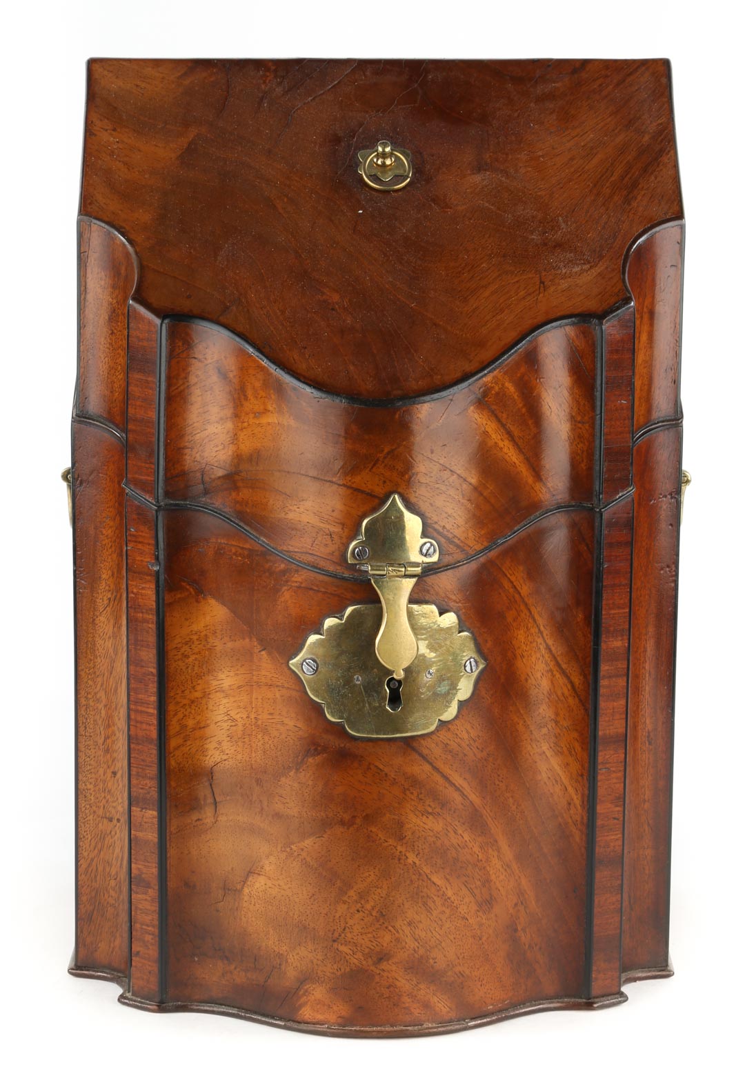 Appraisal: George III mahogany shaped knife box circa with velvet-lined fitted