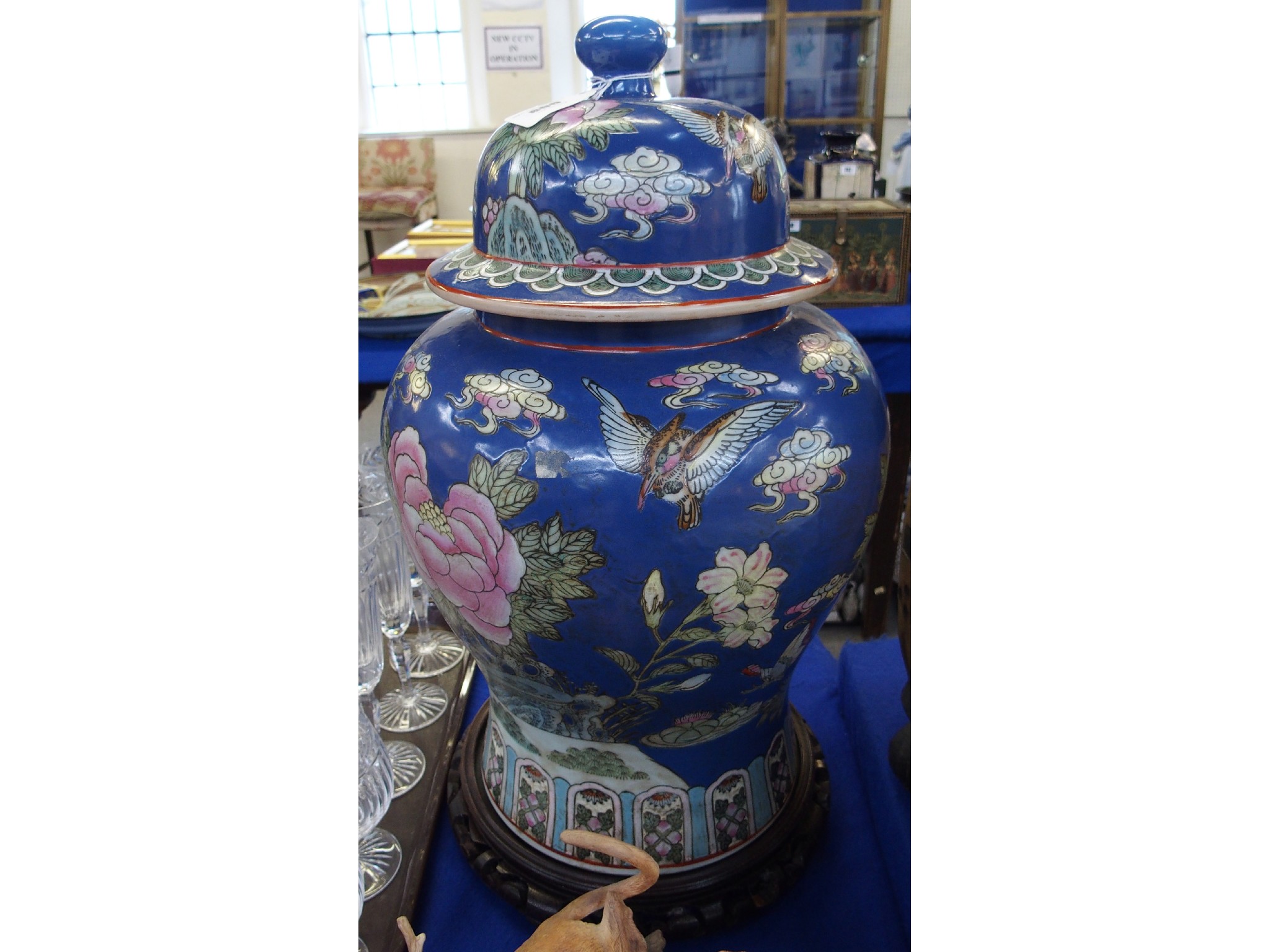 Appraisal: Large Chinese porcelain ginger jar on carved wood stand