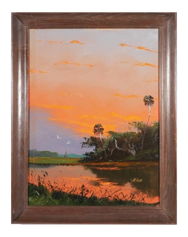 Appraisal: Sam Newton b Highwaymen painting of a Florida backwoods river