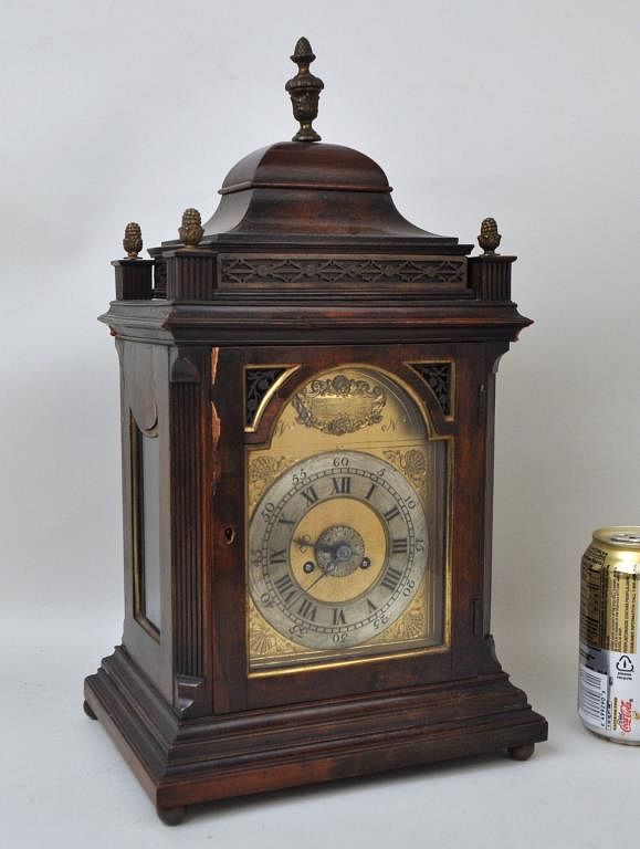 Appraisal: Georgian Style Carved Mahogany Bracket Clock Tempus Fugit Time Flies