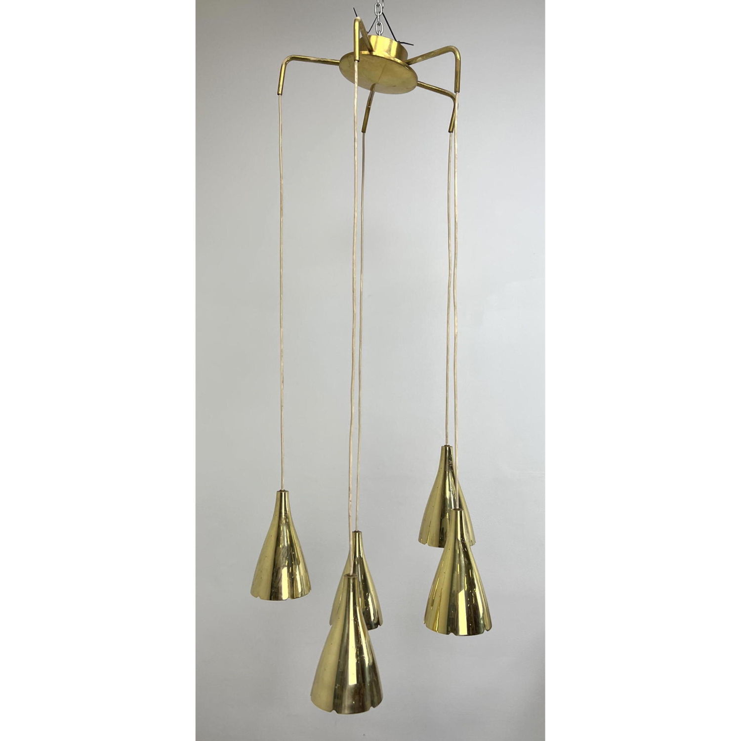 Appraisal: Mid Century Modern Brass Shade Chandelier Tynell Style Dimensions H