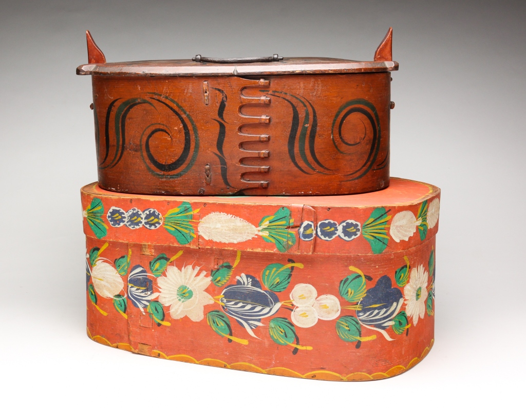 Appraisal: Nineteenth century Bentwood with original paint Bride's box with laced