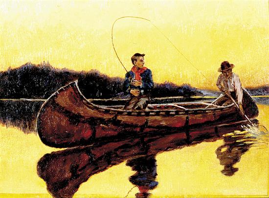 Appraisal: American school th century FISHING FROM THE CANOEoil on board