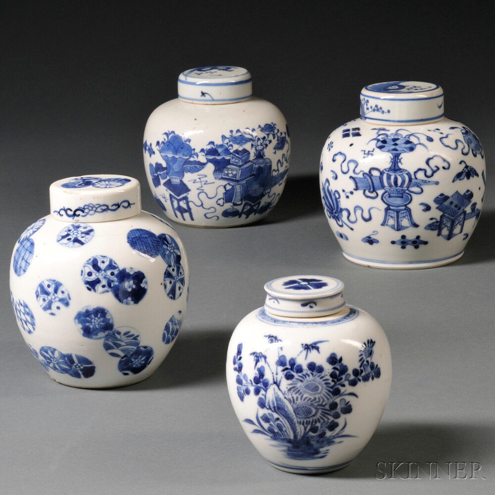 Appraisal: Four Small Blue and White Jars China bulbous-shape of assorted