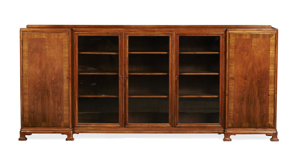 Appraisal: WHYTOCK REID WALNUT LOW BREAKFRONT BOOKCASE TH CENTURY the crossbanded