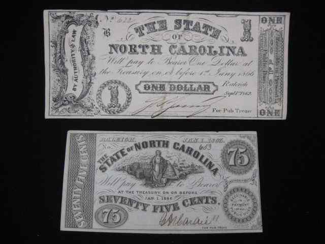 Appraisal: North Carolina Confederate Civil War Notes a issue and a