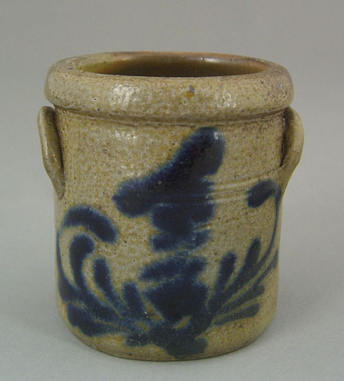 Appraisal: Miniature stoneware crock th c with double sided cobalt decoration