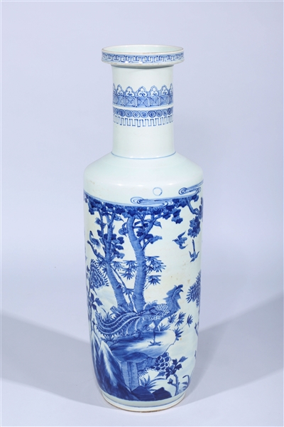 Appraisal: Tall Chinese blue and white Kangxi style rouleau vase with